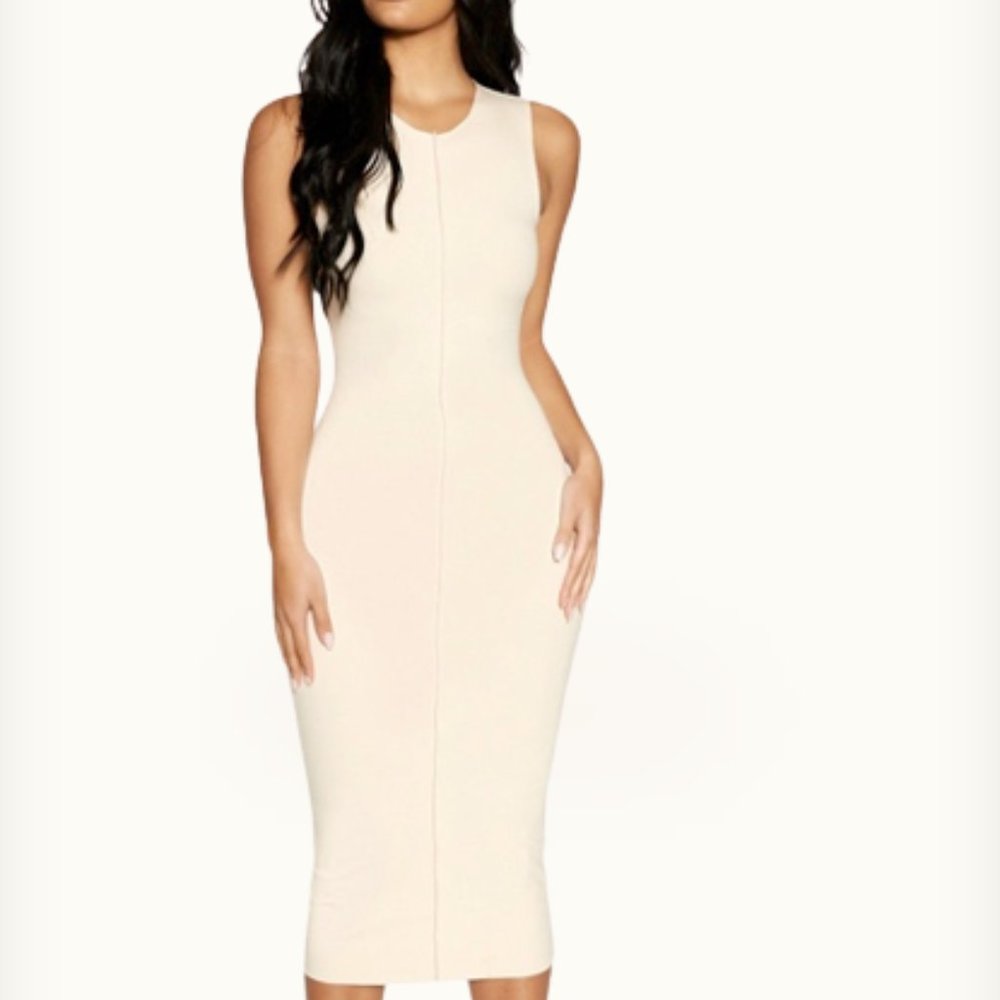 Naked Wardrobe All snatched up sleeveless body con dress in Oatmeal